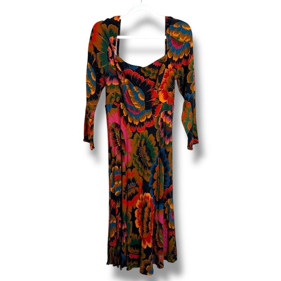 Farm Rio Floral Long Sleeve Midi Dress Size Medium - Picture 1 of 9